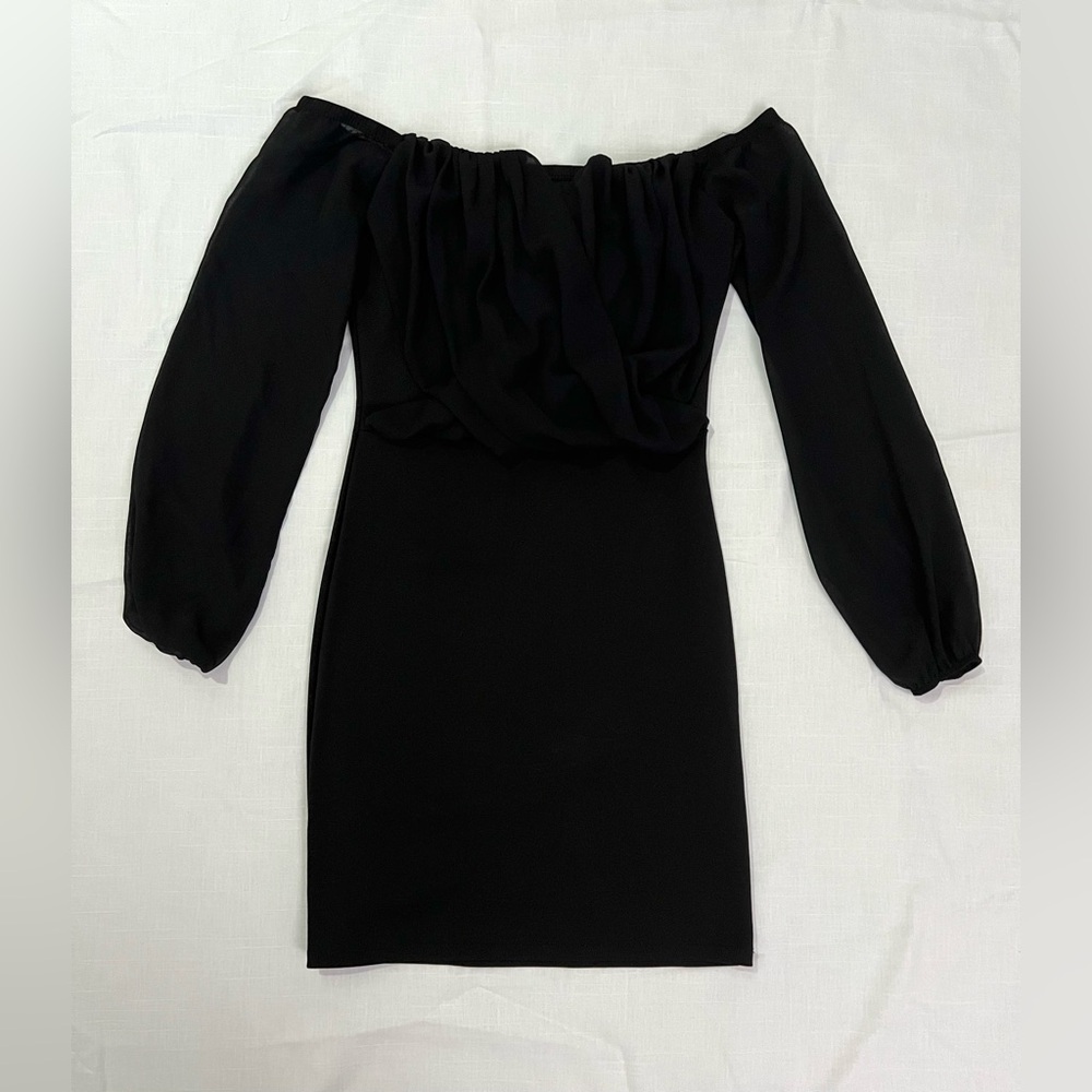 Black Off-Shoulder Long Sleeve Bodycon Mini Dress